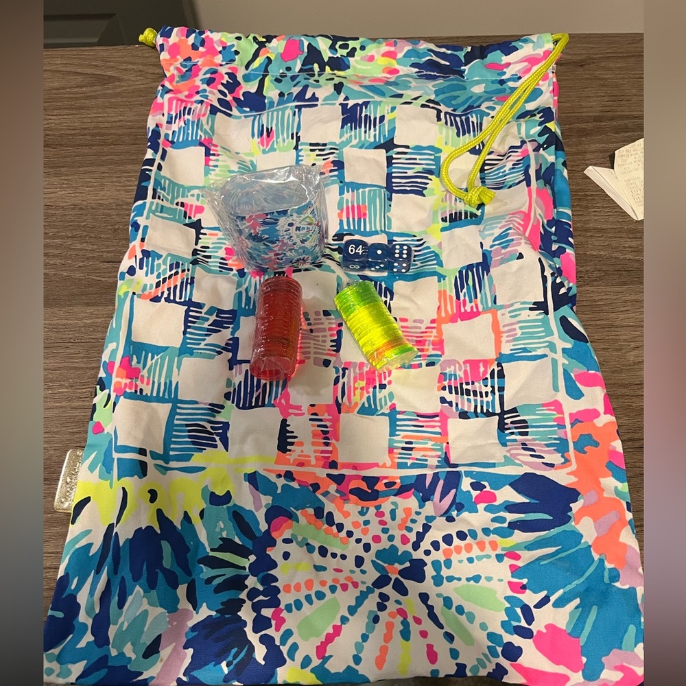 Lilly Pulitzer game beach day drawstring bag with game pieces NEW